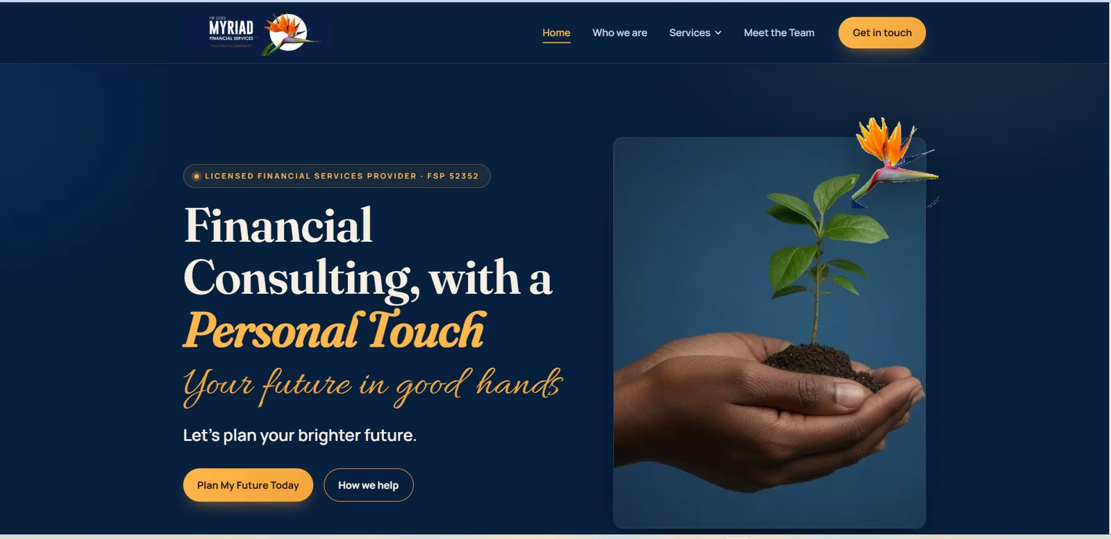 Myriad Financial Services, the live hand-built homepage: Financial Consulting, with a Personal Touch