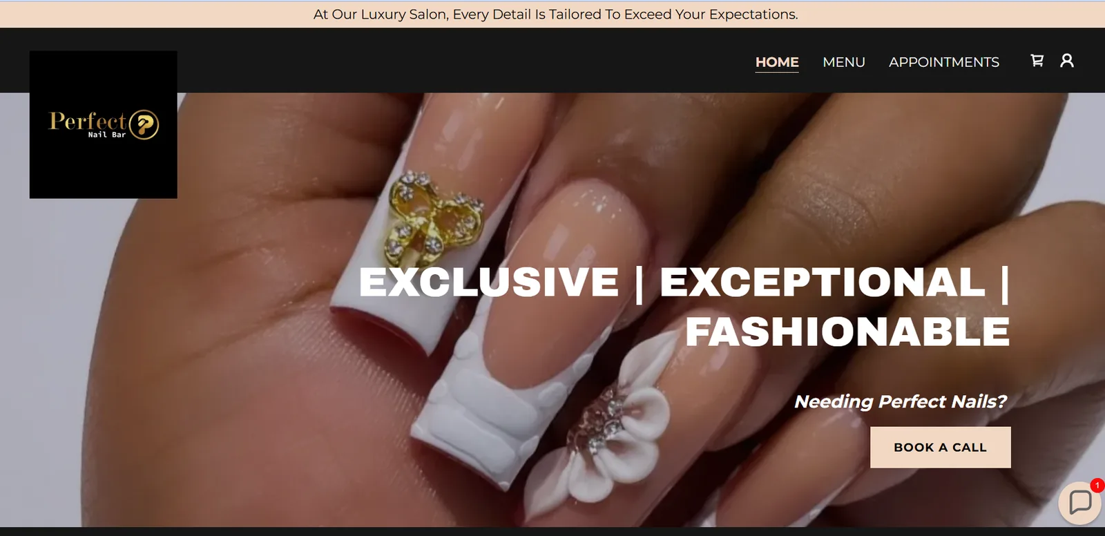 Perfect Nail Bar, the live homepage: Exclusive, Exceptional, Fashionable, with online appointments